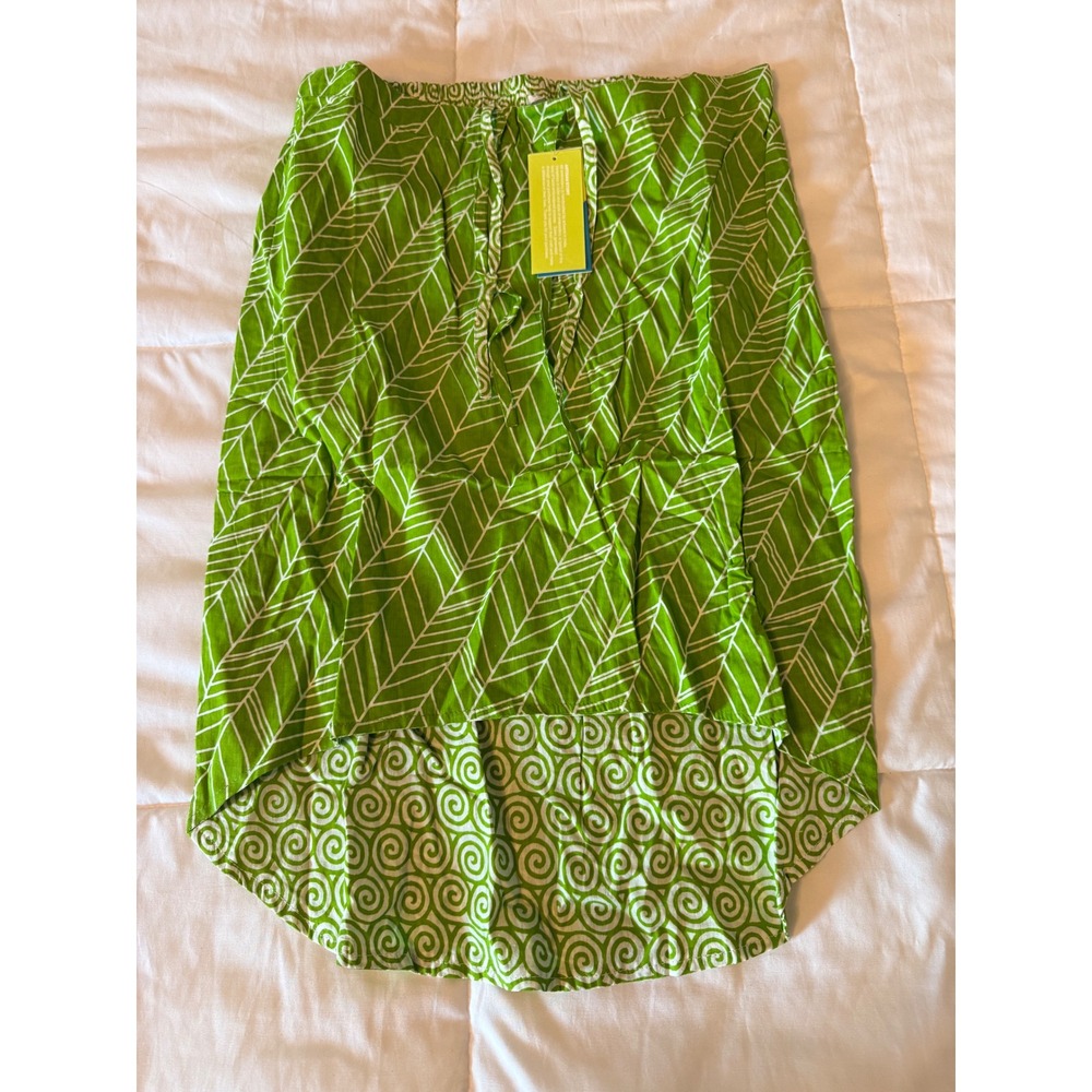Haute Latitude Womens Green White High Low Geometric Print Skirt Medium NWT